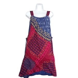 Desigual Womens 40 Geometric Asymmetric Layered Tank Dress Colorful Bohemian